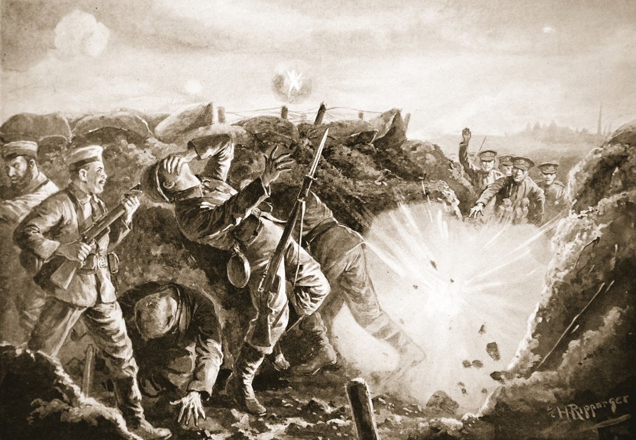 Er Chillingworth, düşmanın ele geçirdikleri bir siperden bombalanmasına yardım ediyor by H. Ripperger