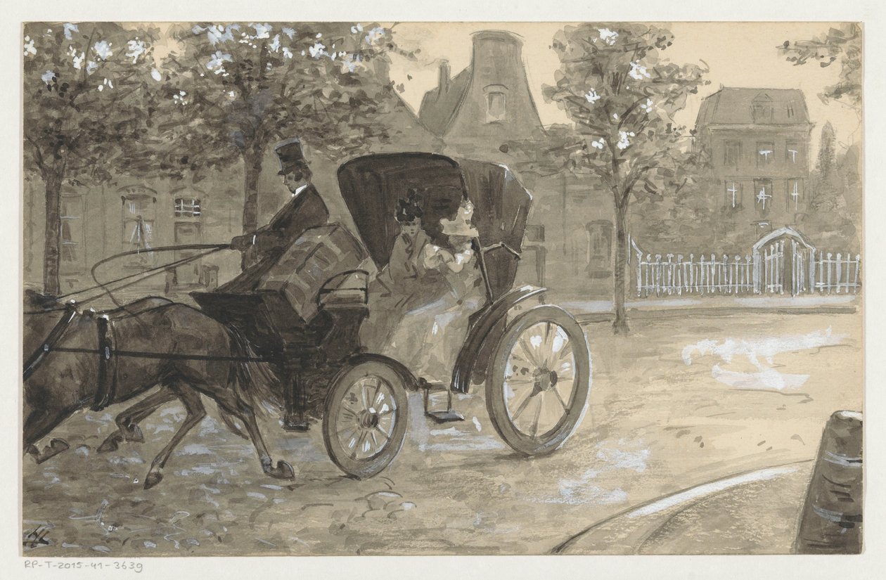 Atlı bir arabada iki kadın by H.C. Louwerse (signed by artist)