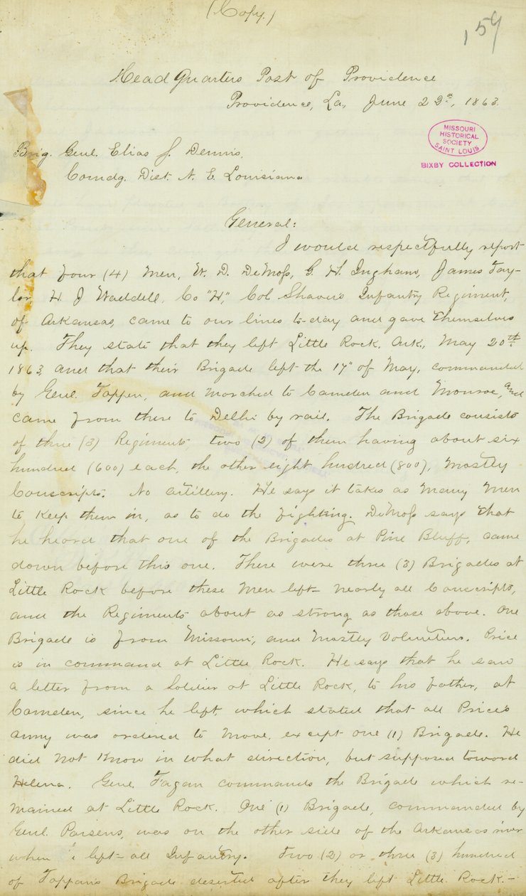 H. T. Reid, merkez, Post of Providence, Louisiana