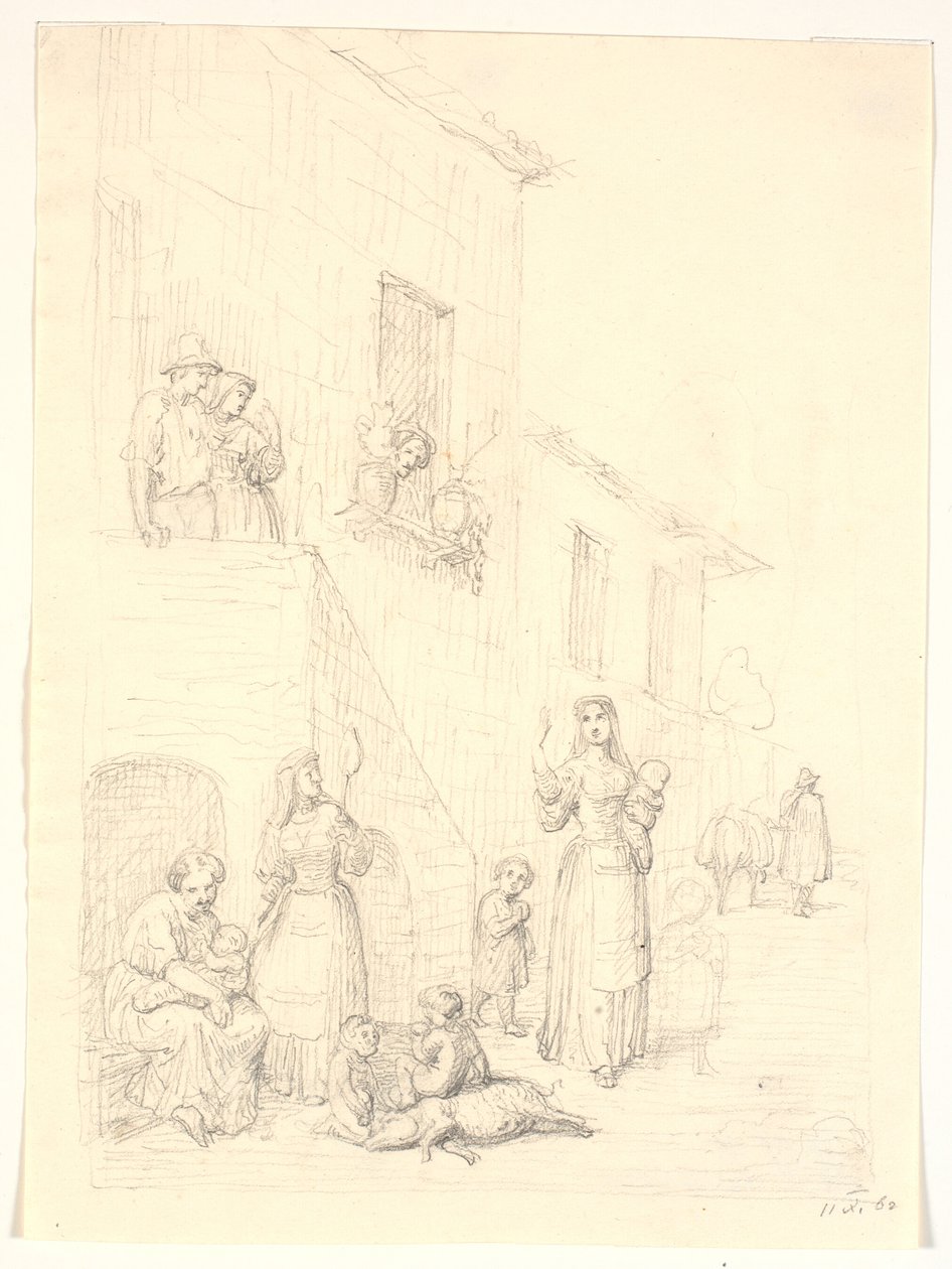 Bir İtalyan evinin dışında kadınlar ve çocuklar by H.W. Bissen