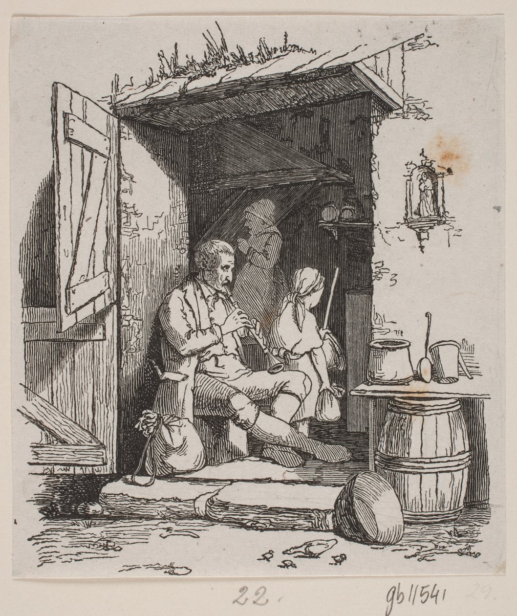 Açık bir kapıda oturan bir İtalyan müzisyen by H. C. Henneberg