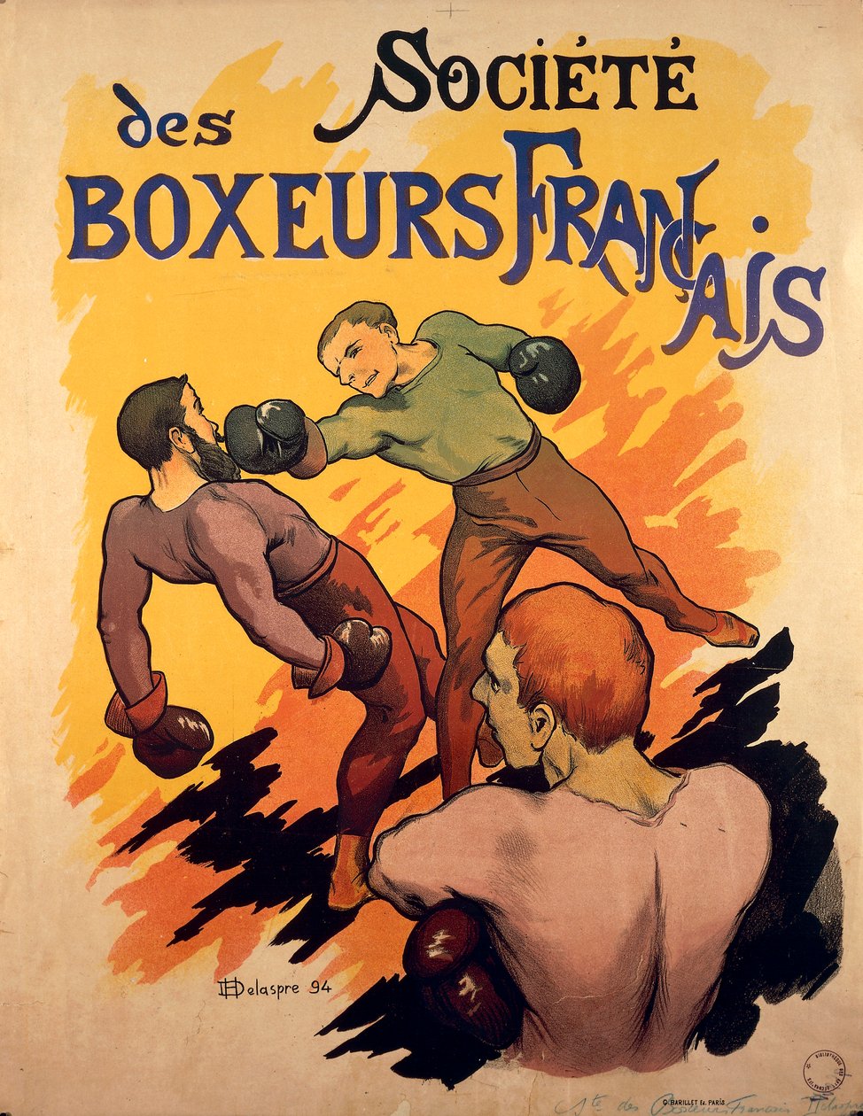 Societe des Boxeurs Francais, Fransız boksörler Delaspre tarafından reklam illüstrasyonu by H. Delaspre