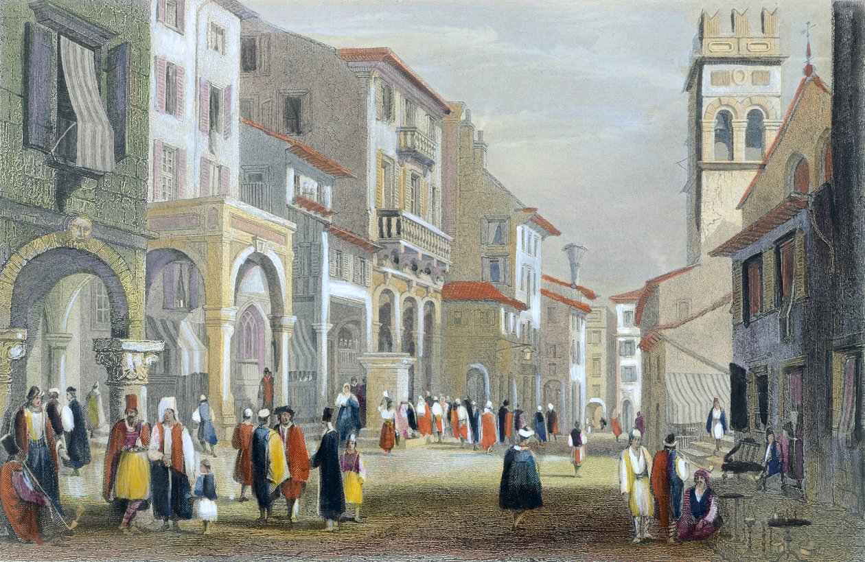 Royal Road, Korfu (renkli gravür) by H. E. Allen
