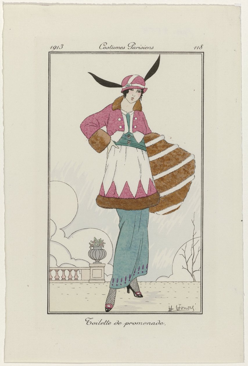 Bayanlar ve Moda Dergisi: Moda İllüstratörleri Bayanlar ve Moda Dergisi: Moda Haberleri Journal des Dames et des Modes, Kostümler Parisiens, 1913, No. 118: Yürüyüş için tuvalet by H. Honore