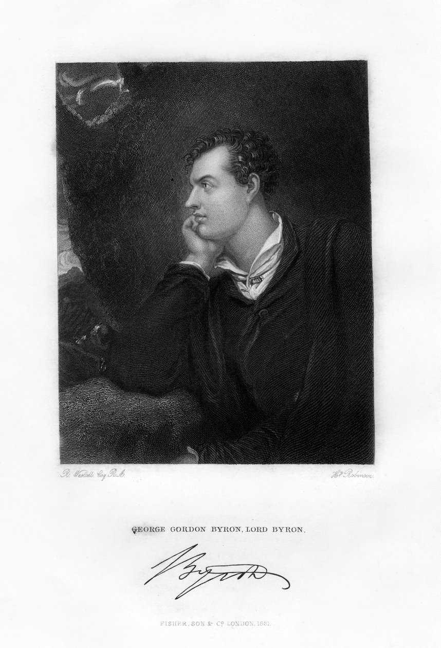 Lord Byron, İngiliz-İskoç şair, c1813, 1831 by H. Robinson