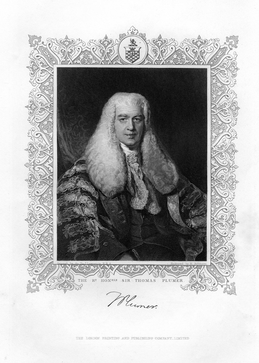 Sir Thomas Plumer 1753-1824, İngiliz yargıç ve politikacı, 19. yüzyıl. by H. Robinson