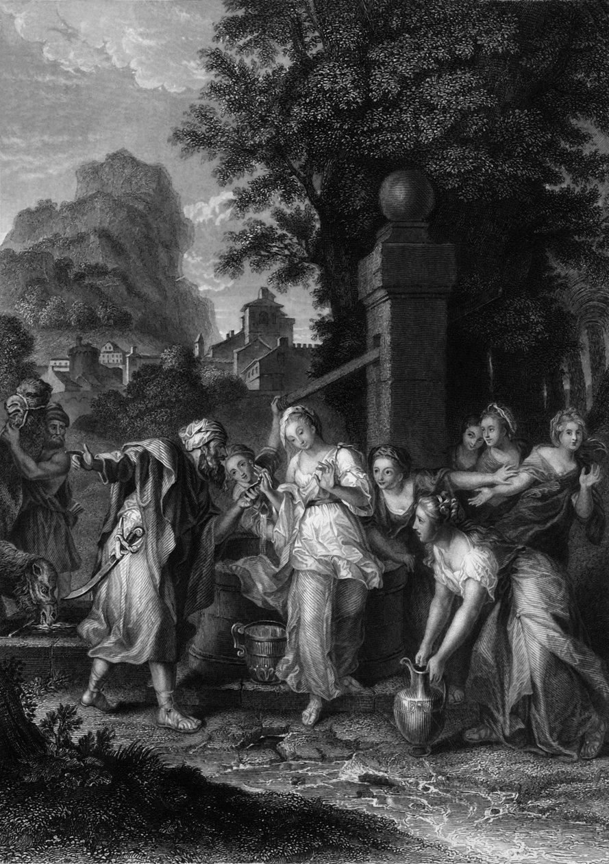 Eliezer ve Rebecca'nın kuyuda buluşması, 19. yüzyıl. by H. Robinson