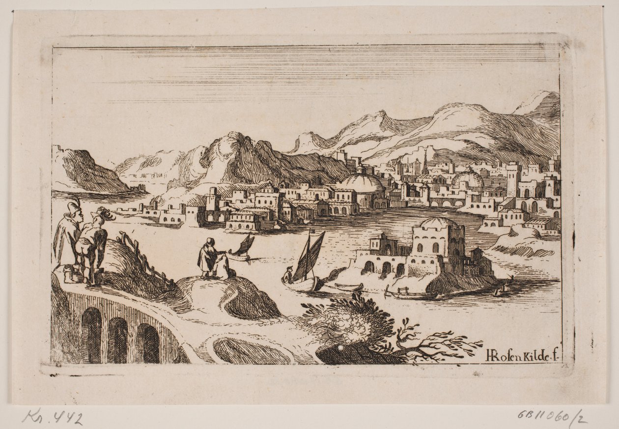 Doğu binaları ile tepelik kıyı manzarası by H. Rosenkilde