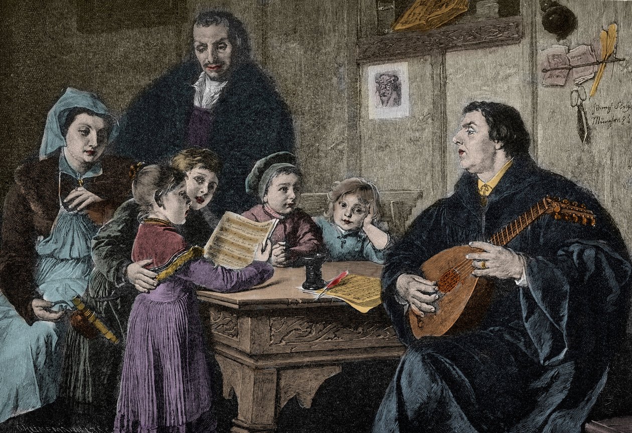 Martin Luther (1483-1546) ailesinin ortasında (H Stelzner