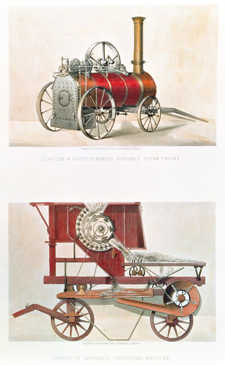 Clayton ve Shuttleworths Taşınabilir Buhar Motoru ve Garratts Geliştirilmiş Harman Makinesi, gravür G. Greatbach by H. after Mason
