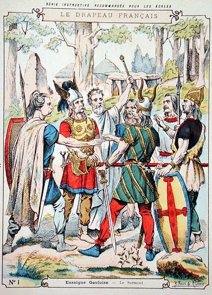 Okul kitapları için koruyucu bir kılıftan yemin eden Galyalı savaşçılar, 19. yüzyılın sonlarında (renkli taş) by H. and Louis R. Feist