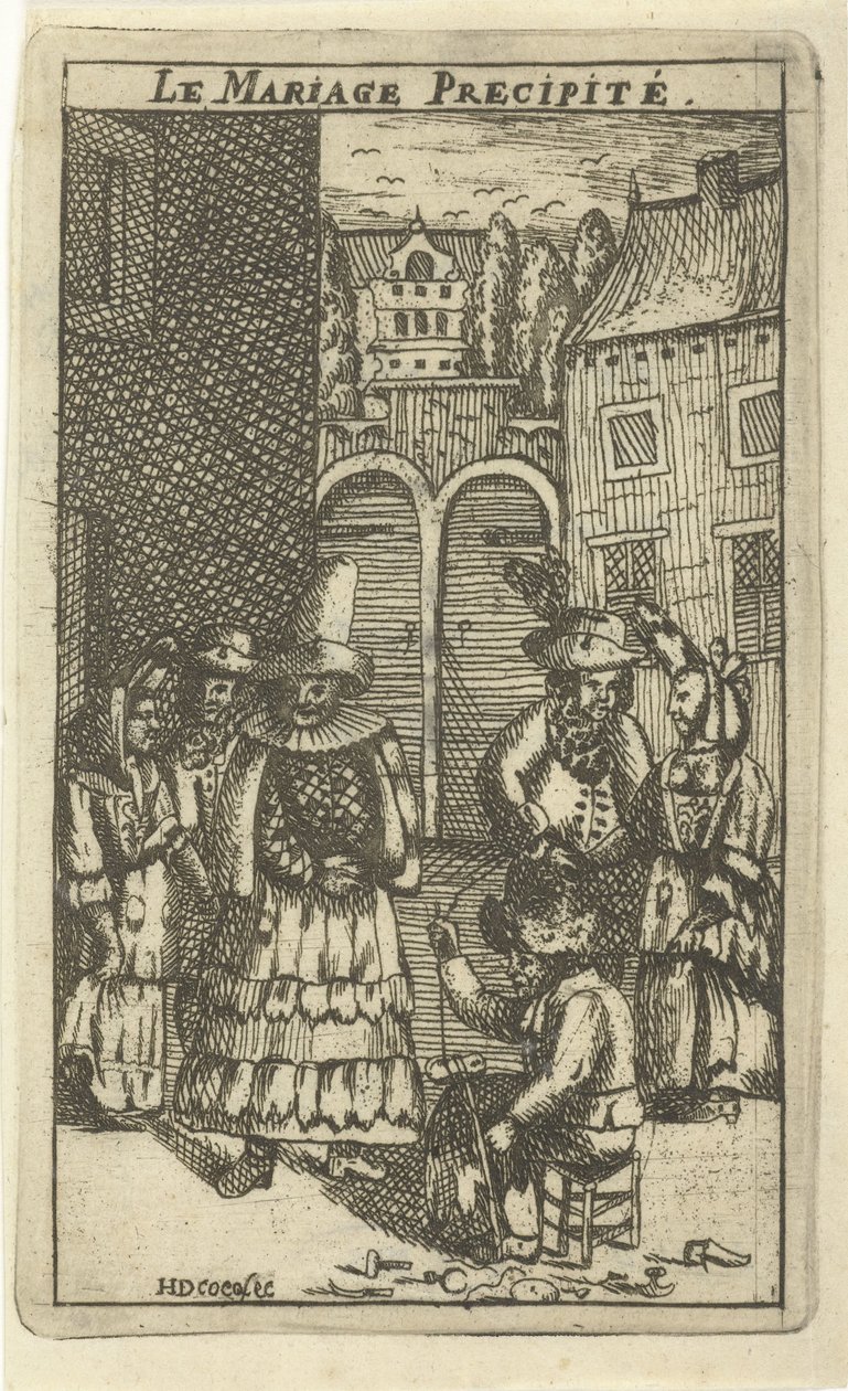 kunduracı iş başında La Mariage Precipite (nesne üzerindeki başlık) by H. de Cocq
