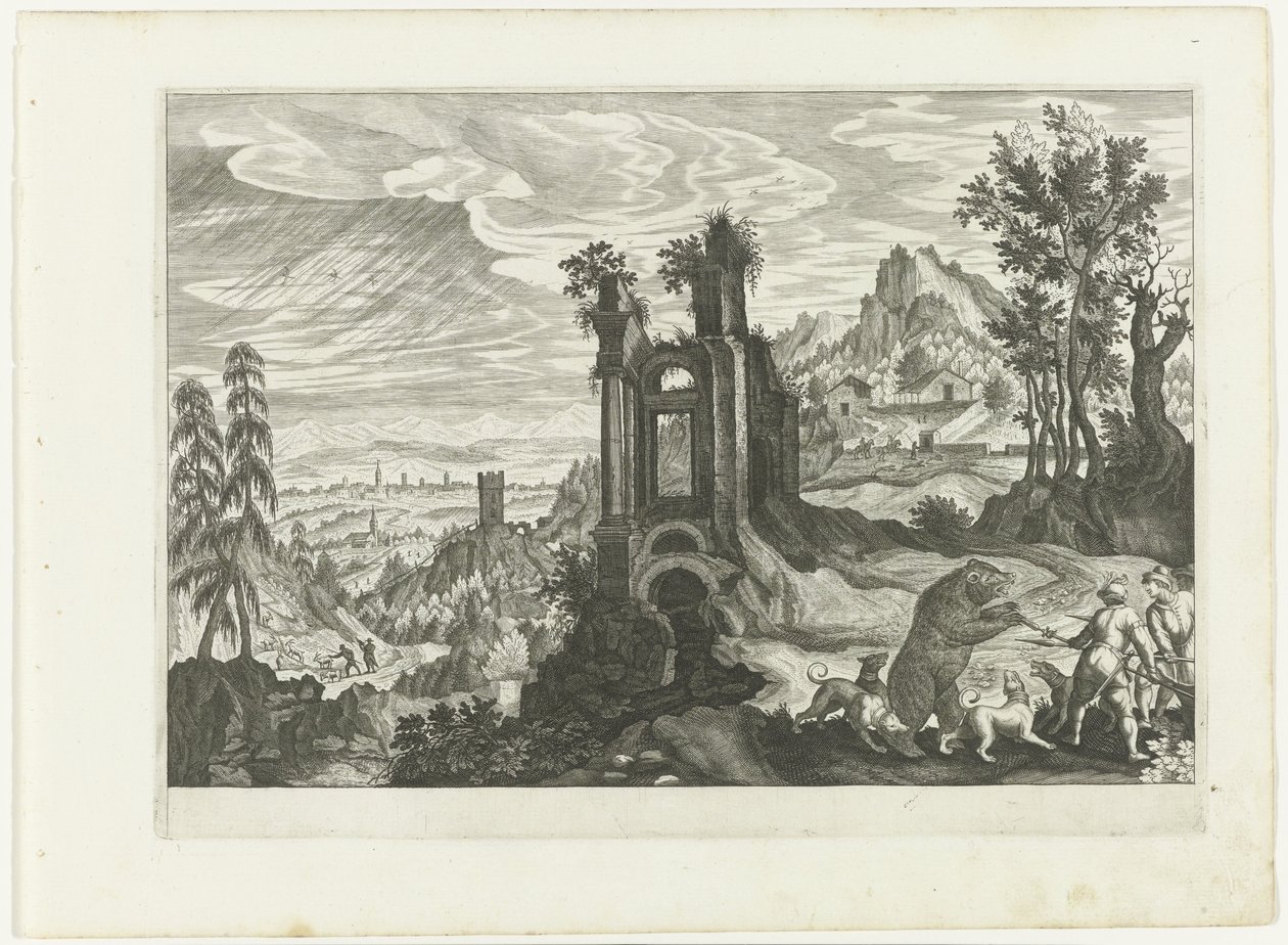 Ayı avı ile manzara by H. van Schuppen