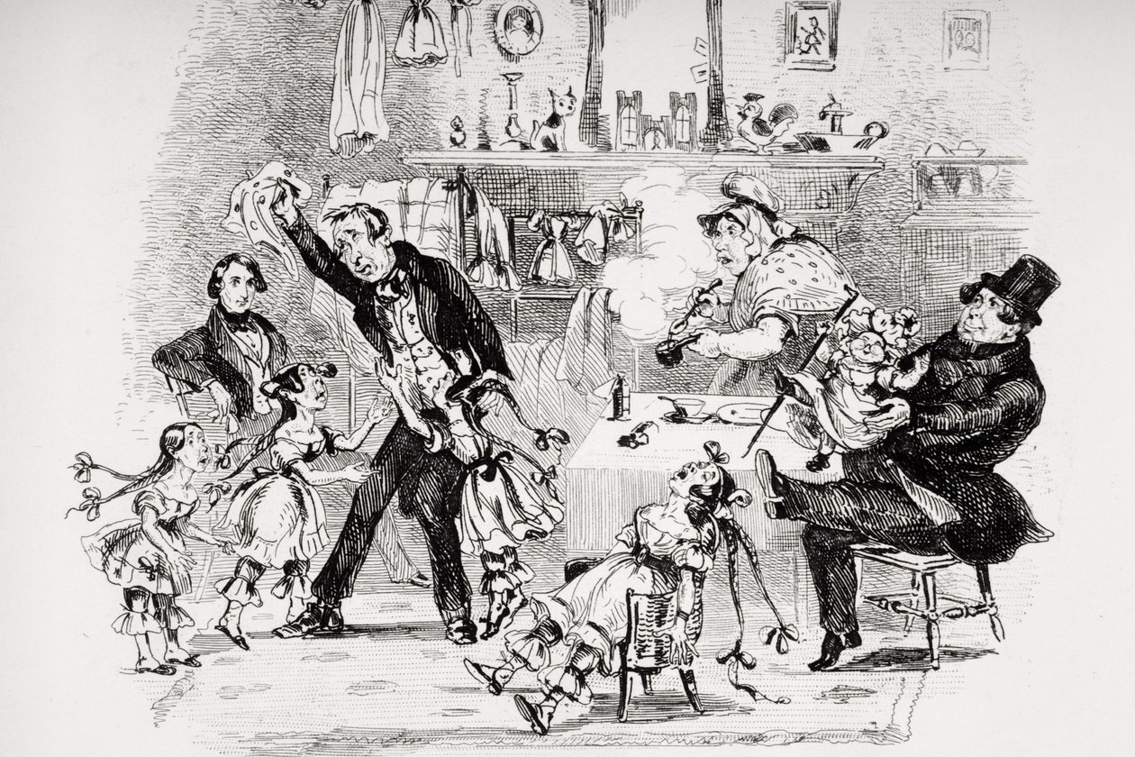 Emotion of Mr. Kenwigs on hearing the family news from Nicholas, illustration from `Nicholas Nickleby