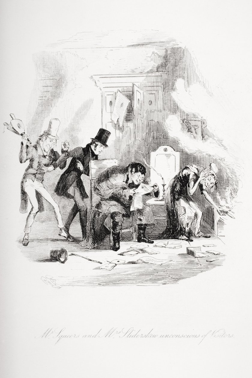 Bay Squeers ve Bayan Sliders, ziyaretçilerin bilincini kaybetmiş şekilde, Charles Dickens (1812-70) tarafından 1839