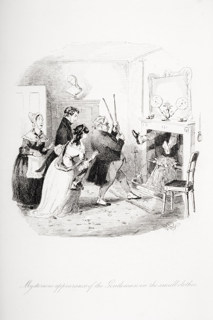Küçük giysili beyefendinin gizemli görünümü, Charles Dickens (1812-70) tarafından 1839