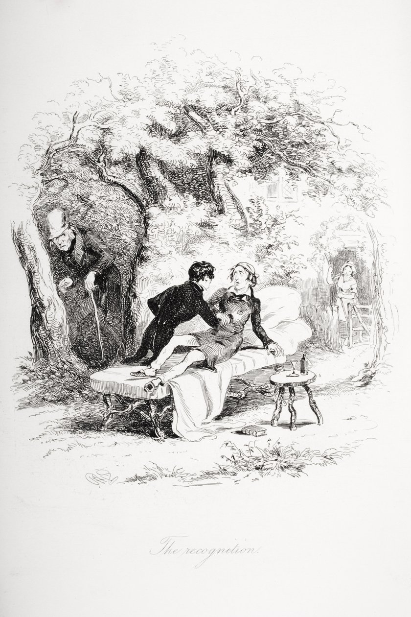 The recognition, illustration from `Nicholas Nickleby
