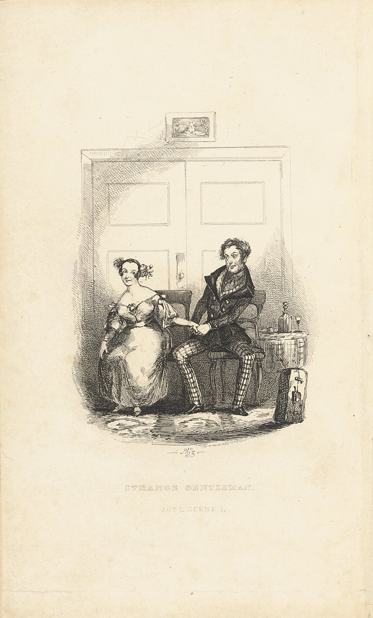 Charles Dickens (1812-70) tarafından yazılan Garip Beyefendi: Komik Bir Burletta kitabının ön yüzü by Hablot Knight Browne