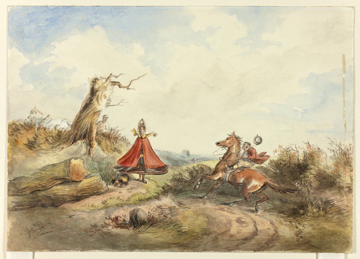 Binicisi Köpekli Kadından Utanan At by Hablot Knight Browne