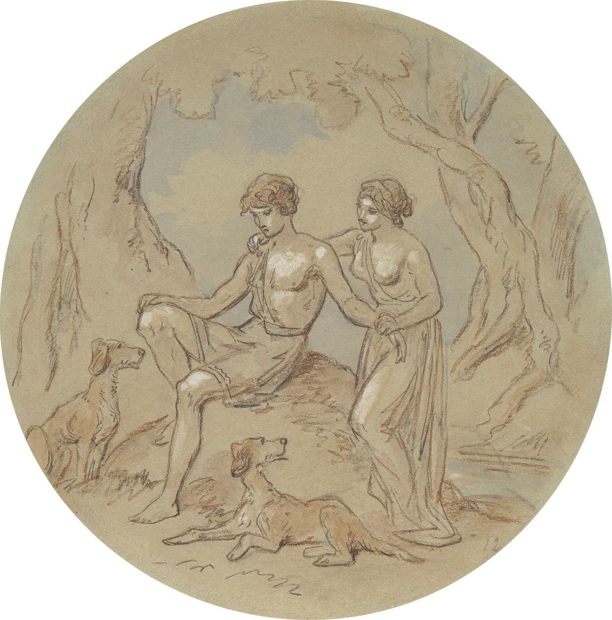 Venüs ve Adonis'i gösteren bir dizi plaka için on sekiz tasarımdan biri by Hablot Knight Browne