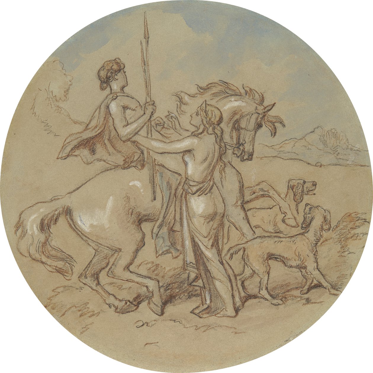 Venüs ve Adonis'i gösteren bir dizi plaka için on sekiz tasarımdan biri by Hablot Knight Browne