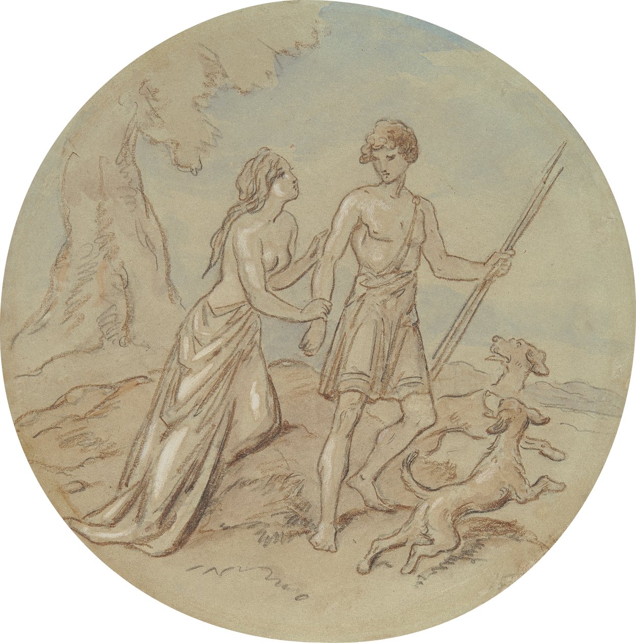 Venüs ve Adonis'i gösteren bir dizi plaka için on sekiz tasarımdan biri by Hablot Knight Browne