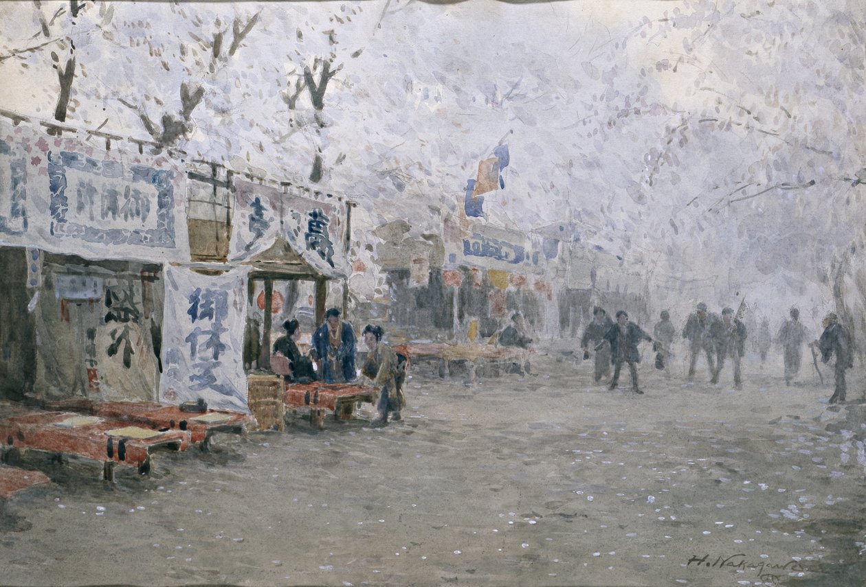 Kiraz Çiçeği Festivali, 1903 dolayları (kırık beyaz kağıt üzerine suluboya) by Hachir Nakagawa