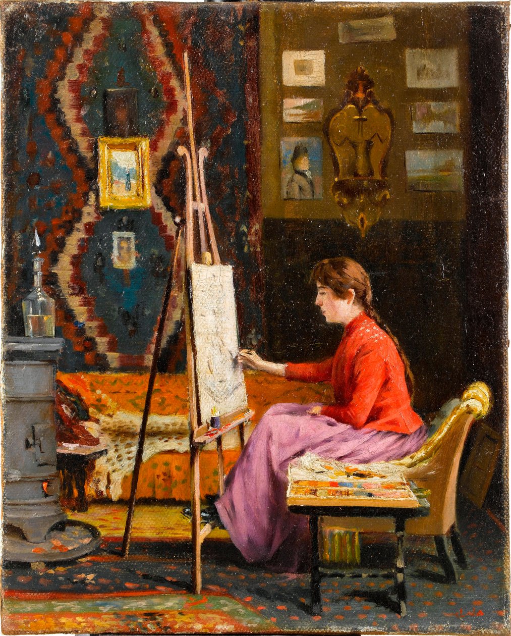 ""Genç Kız Ressam Atölyesinde"" (Kız Ressam ve Atölyesi) Halil Paşa (Paşa, Paşa)(1857-1939) 1939 Tuval üzerine yağlı boya Dim 41x33 cm Sakıp Sabancı Müzesi, İstanbul by Halil Pasha