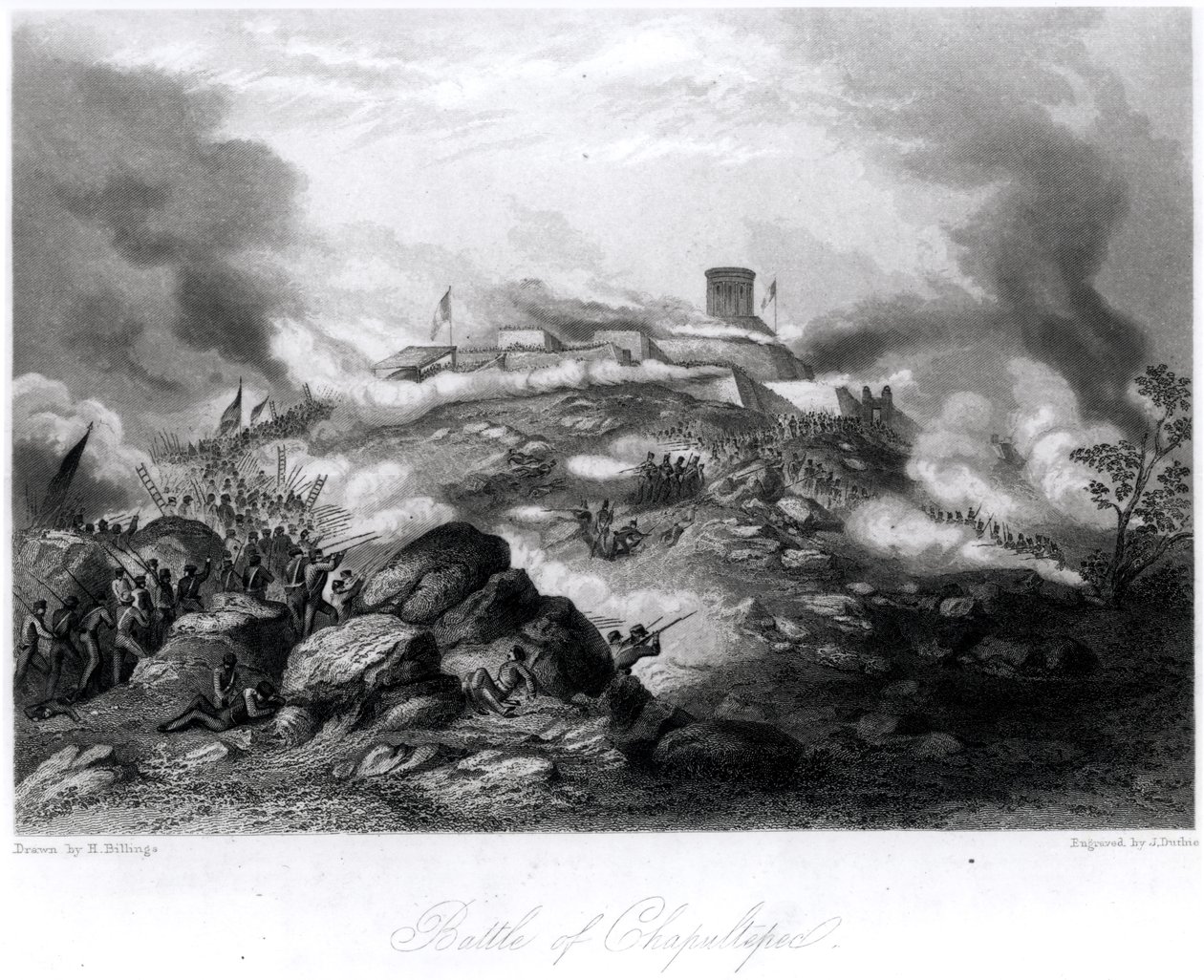 Chapultepec Savaşı, 1847, J. Duthie tarafından kazınmış by Hammatt Billings