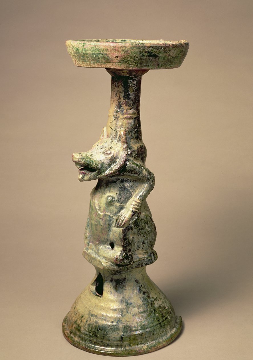 Erken Çin çanak çömlek lambası, mezar eseri, Han Hanedanlığı, MS 25-220 (seramik) by Han Dynasty Chinese School