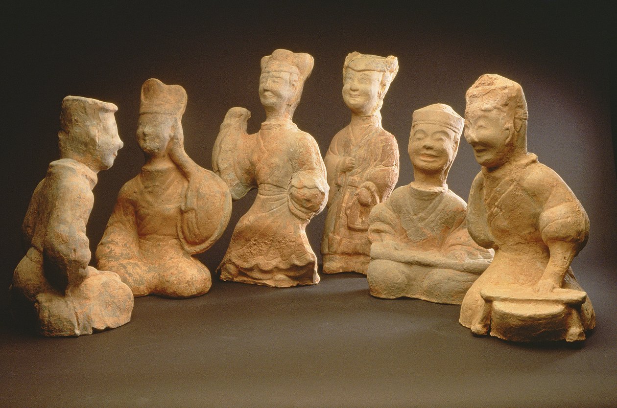 Müzisyenler, Dansçılar ve Hizmetçiler Grubu (pişmiş toprak) by Han Dynasty Chinese School