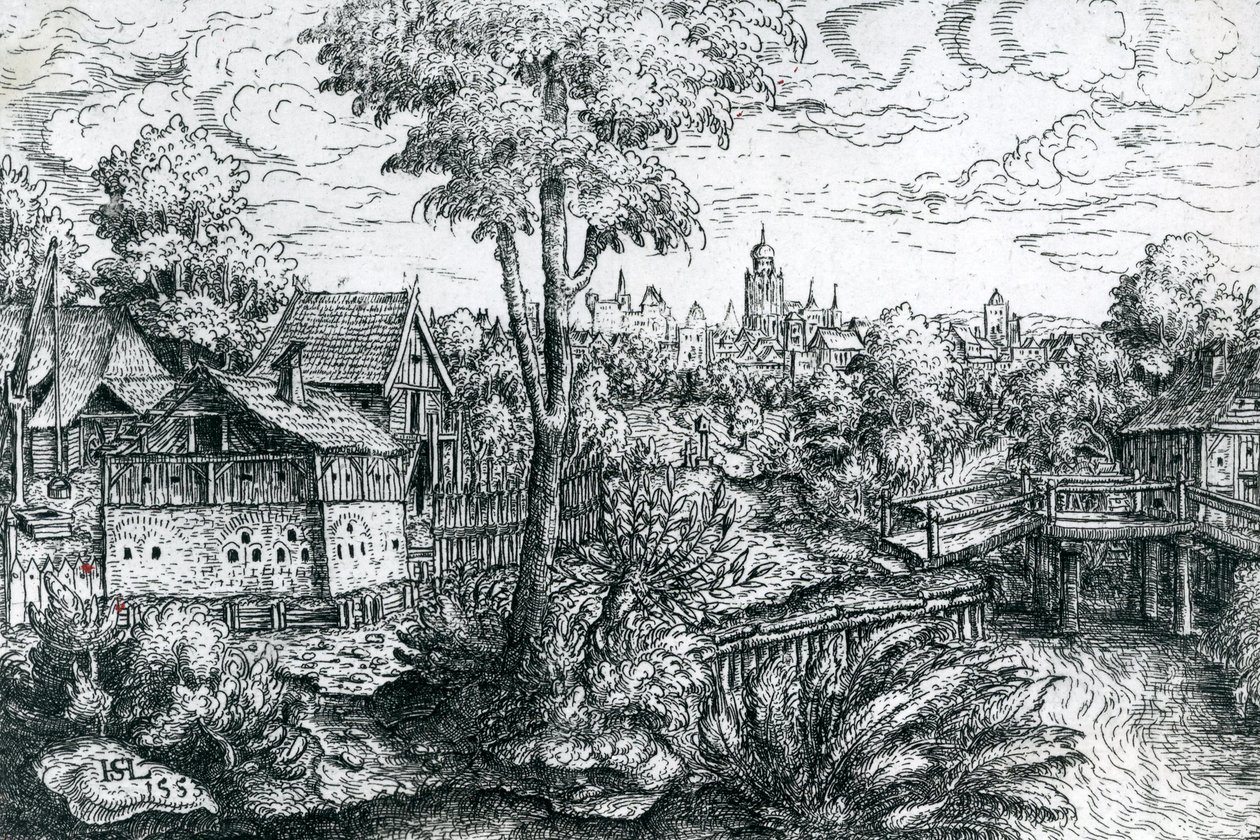 Su değirmeninin yanındaki köprü, 1553 by Hanns Sebald Lautensack