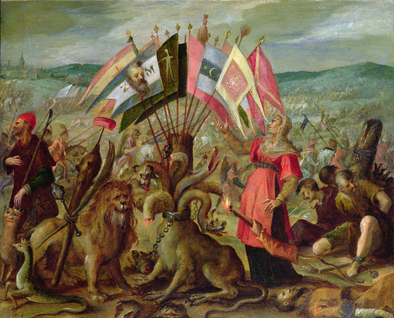 Türk Savaşları Alegori: Kronstadt Savaşı, 160304 (tuval üzerine monte edilmiş kağıt veya parşömen) by Hans von Aachen