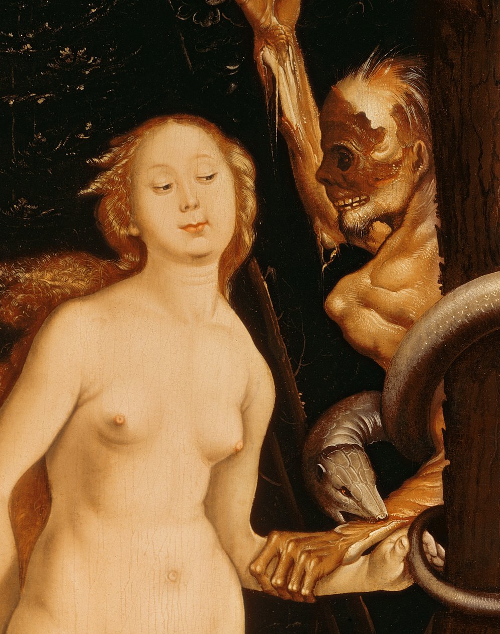 35456 panel detayında Havva, Yılan ve Ölüm yağı by Hans Baldung Grien