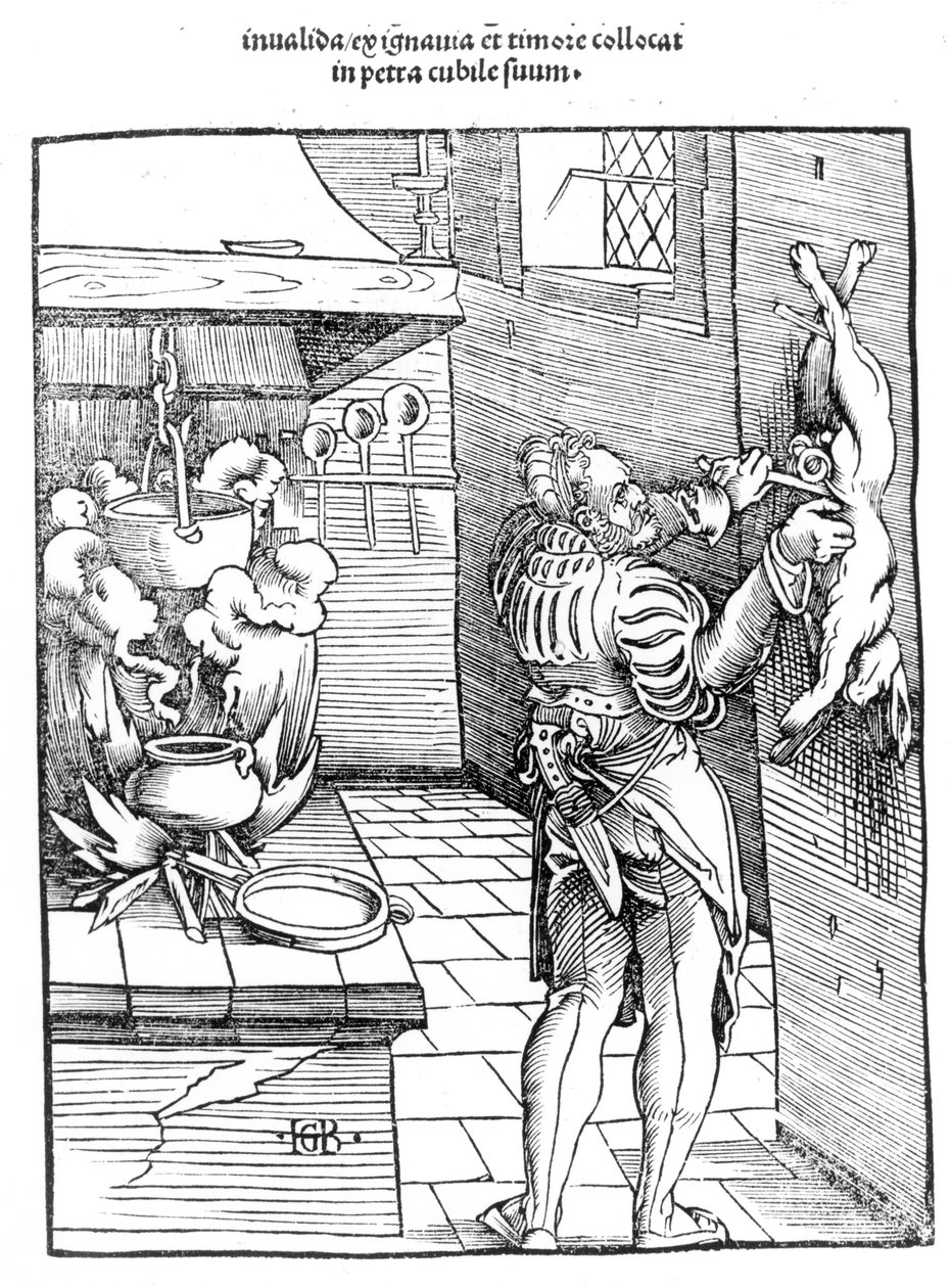 Aşçının tavşan boğazladığı bir on altıncı yüzyıl mutfağının görünümü by Hans Baldung Grien