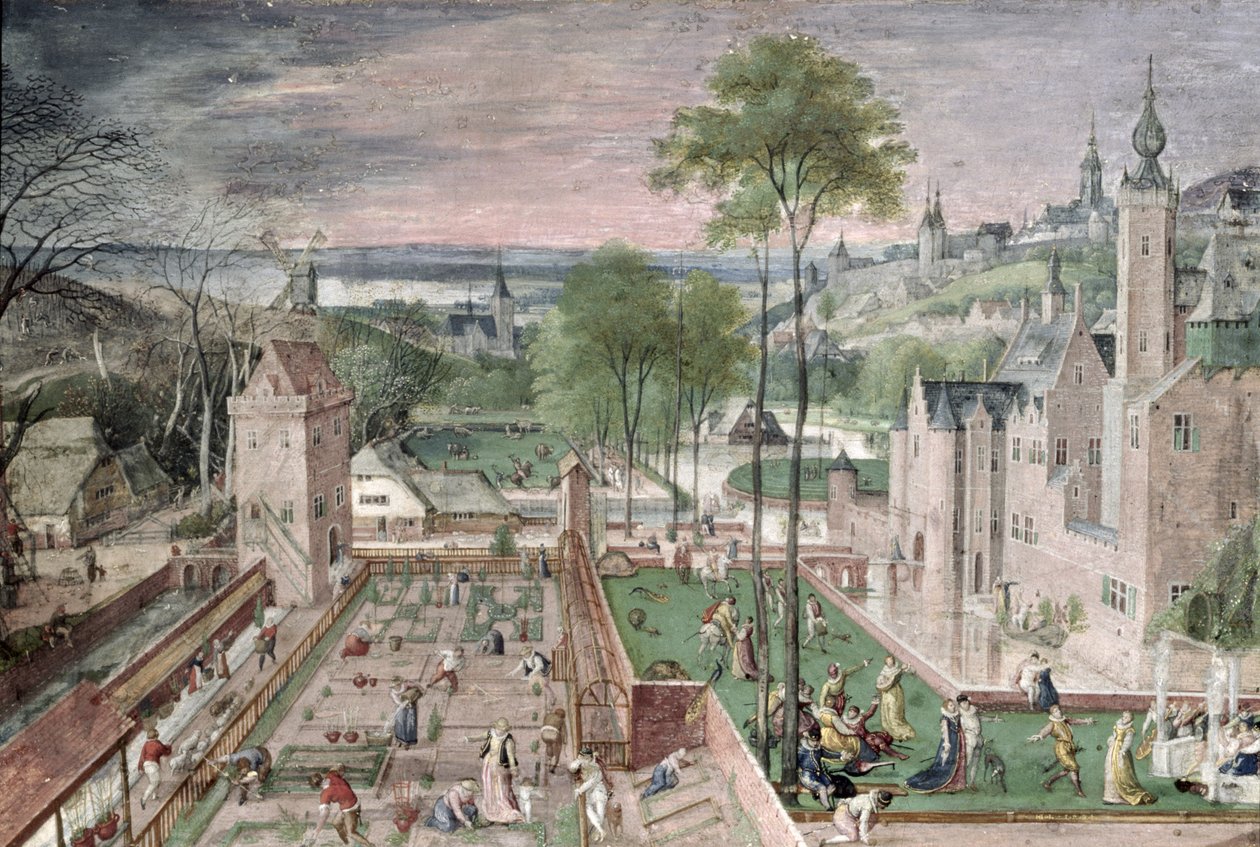 Spring in the Castle Garden, 1584 (gouache on paper on board) by Hans Bol