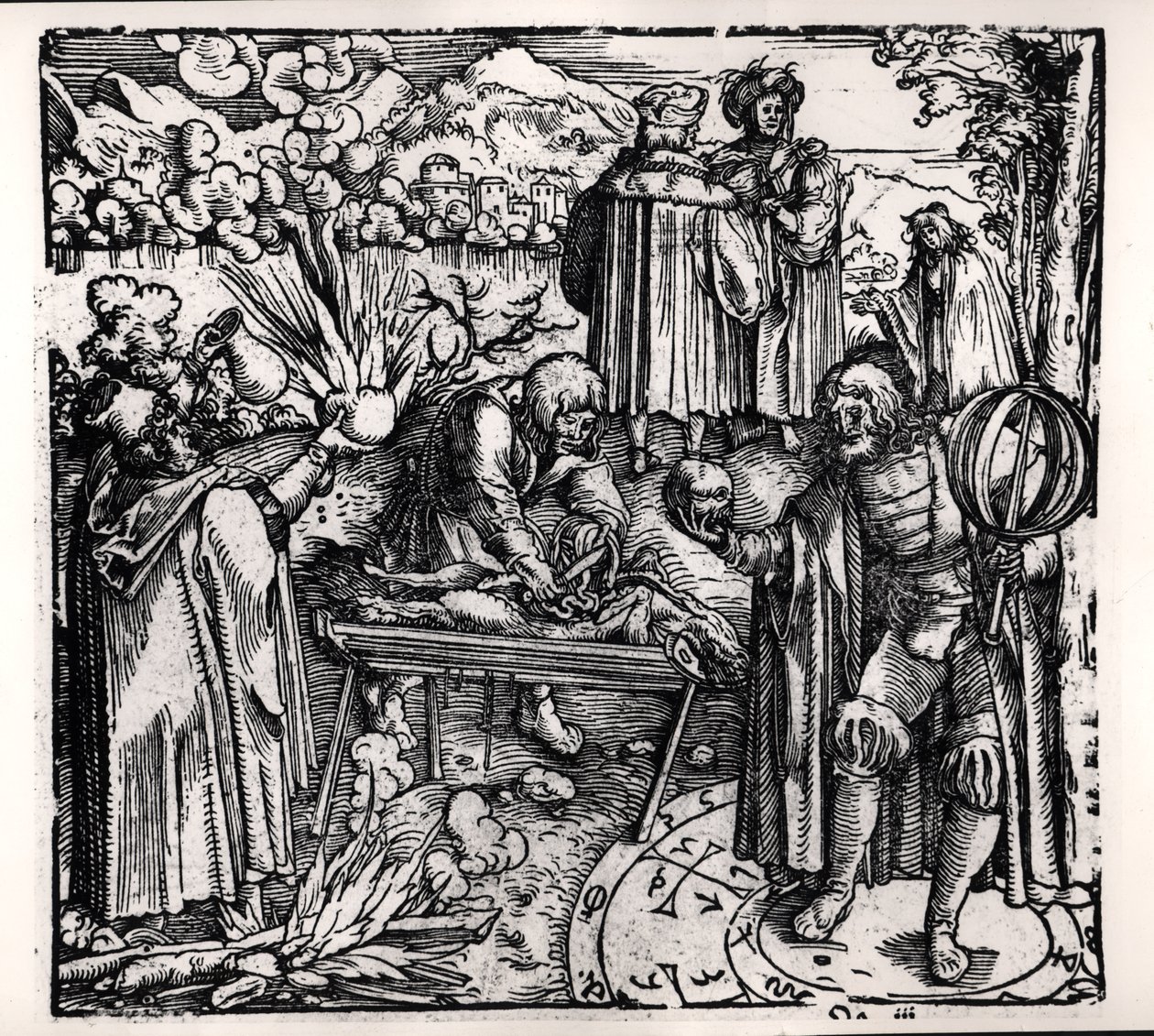 Haruspication, pyromancy ve necromancy dahil olmak üzere kehanet sahneleri by Hans Burgkmair