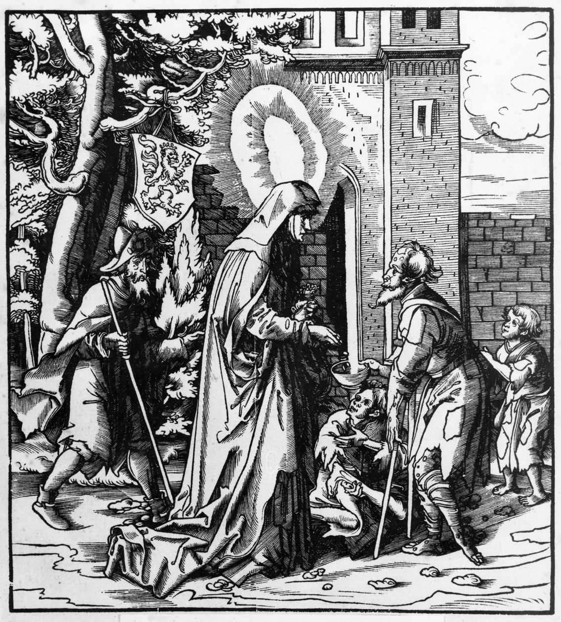 St. Iduberge cüzzamlılara yardım ediyor by Hans Burgkmair