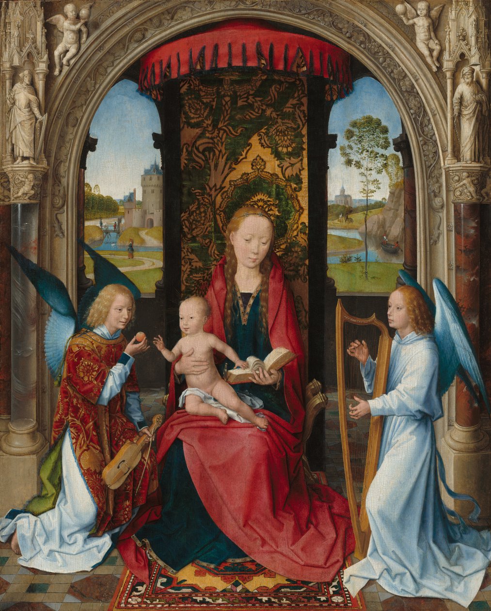 Leydimiz Çocuk ve iki melekle tahta çıktı by Hans Memling