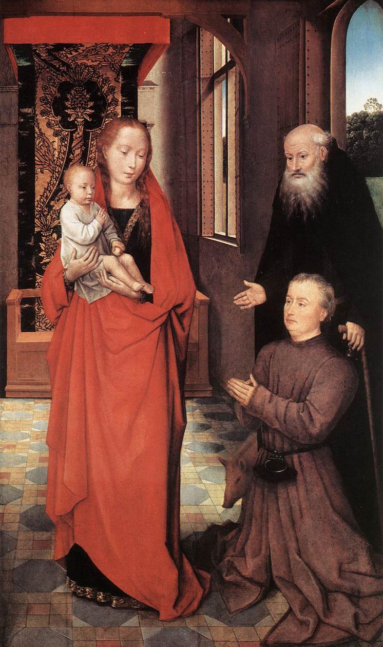 Aziz Anthony Abbot ve Donör ile Bakire ve Çocuk by Hans Memling