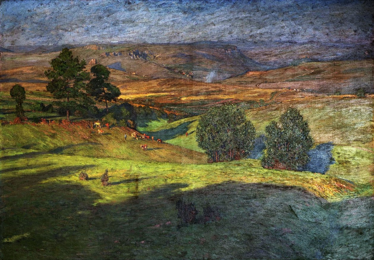Gün batımında yayla manzarası. by Hans Richard von Volkmann