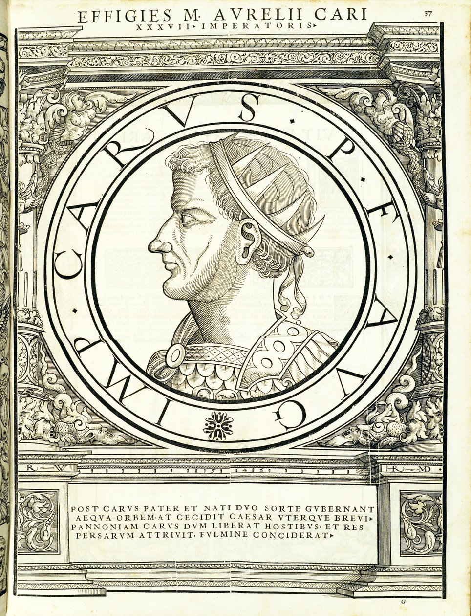 Carus, tüm Doğu ve Batı Roma imparatorlarının Roma İmparatorlarından eski sikkelerin en otantik resimleriyle çizim, Rudolph Wyssenbach tarafından gravür, Andreas Gesner, Zürih, 1559 wo by Hans Rudolf Manuel Deutsch