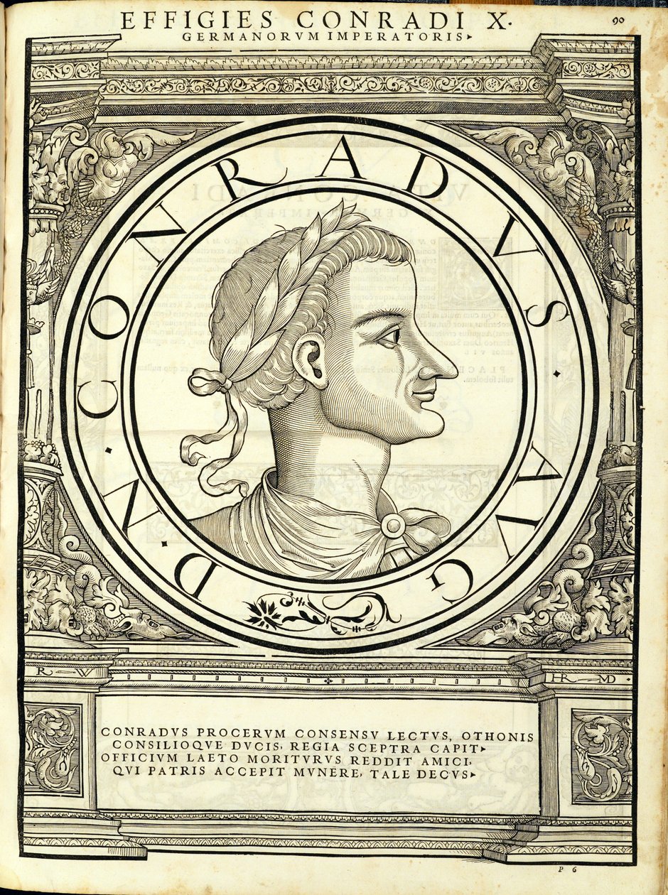 Conrad I, tüm Doğu ve Batı Roma İmparatorlarından çizim, antik sikkelerin en gerçek resimleri, Rudolph Wyssenbach tarafından gravür, Andreas Gesner tarafından basılmıştır, Zürih, 15 by Hans Rudolf Manuel Deutsch