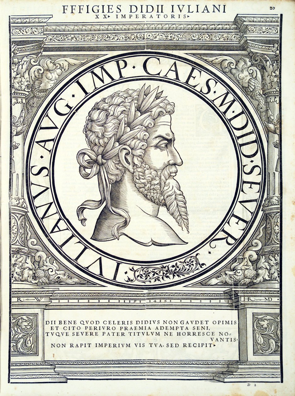 Didius Julianus, tüm Doğu ve Batı Roma İmparatorlarından eski sikkelerin en otantik resimlerini içeren illüstrasyon, Rudolph Wyssenbach tarafından gravür, Andreas Gesner, Zuric tarafından basılmıştır by Hans Rudolf Manuel Deutsch