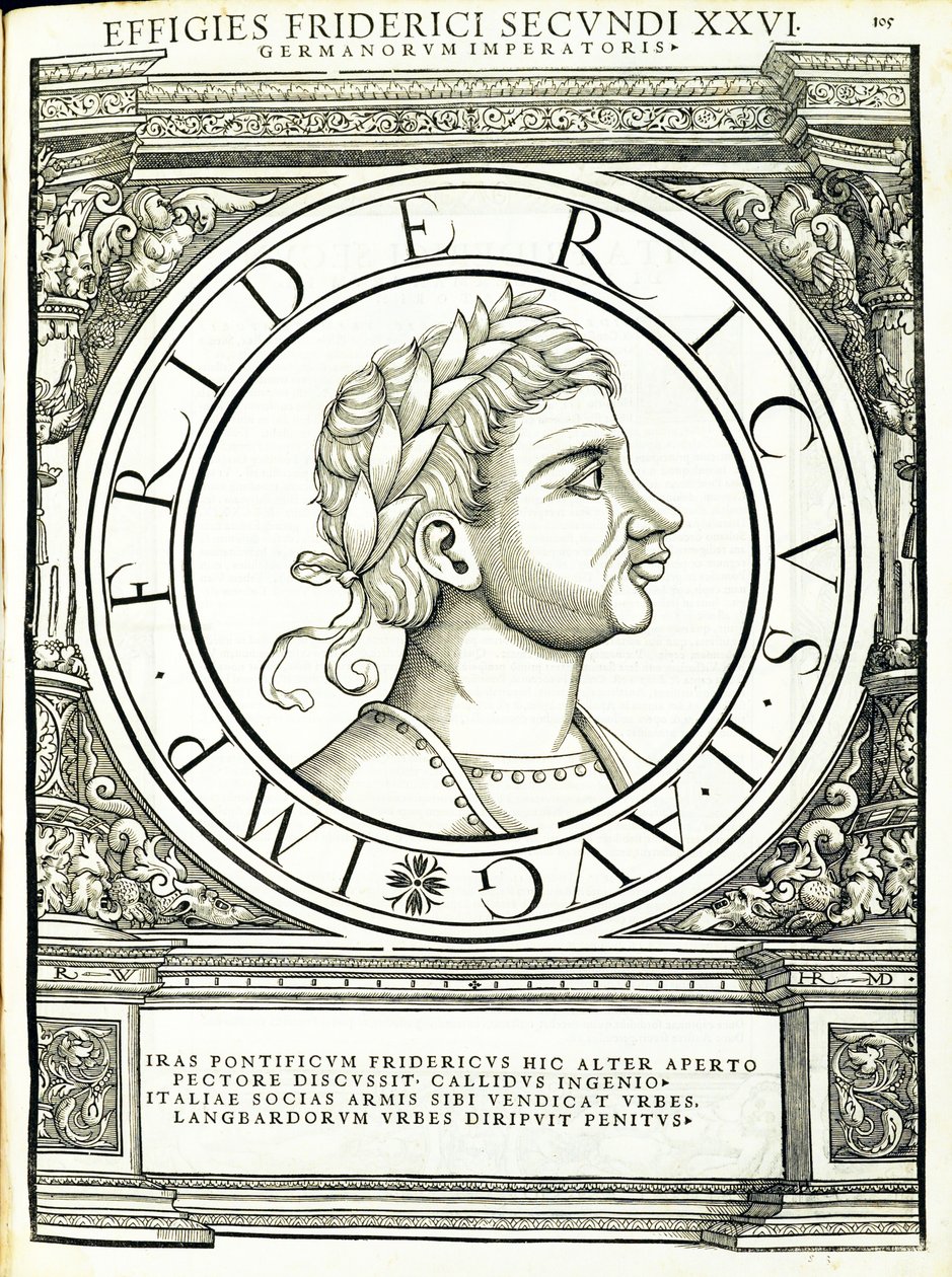 Fredericus II, antik sikkelerin en gerçek resimlerinin Doğu ve Batı Roma İmparatorlarından çizimi, Rudolph Wyssenbach tarafından gravür, Andreas Gesner, Zürih tarafından basılmıştır, by Hans Rudolf Manuel Deutsch