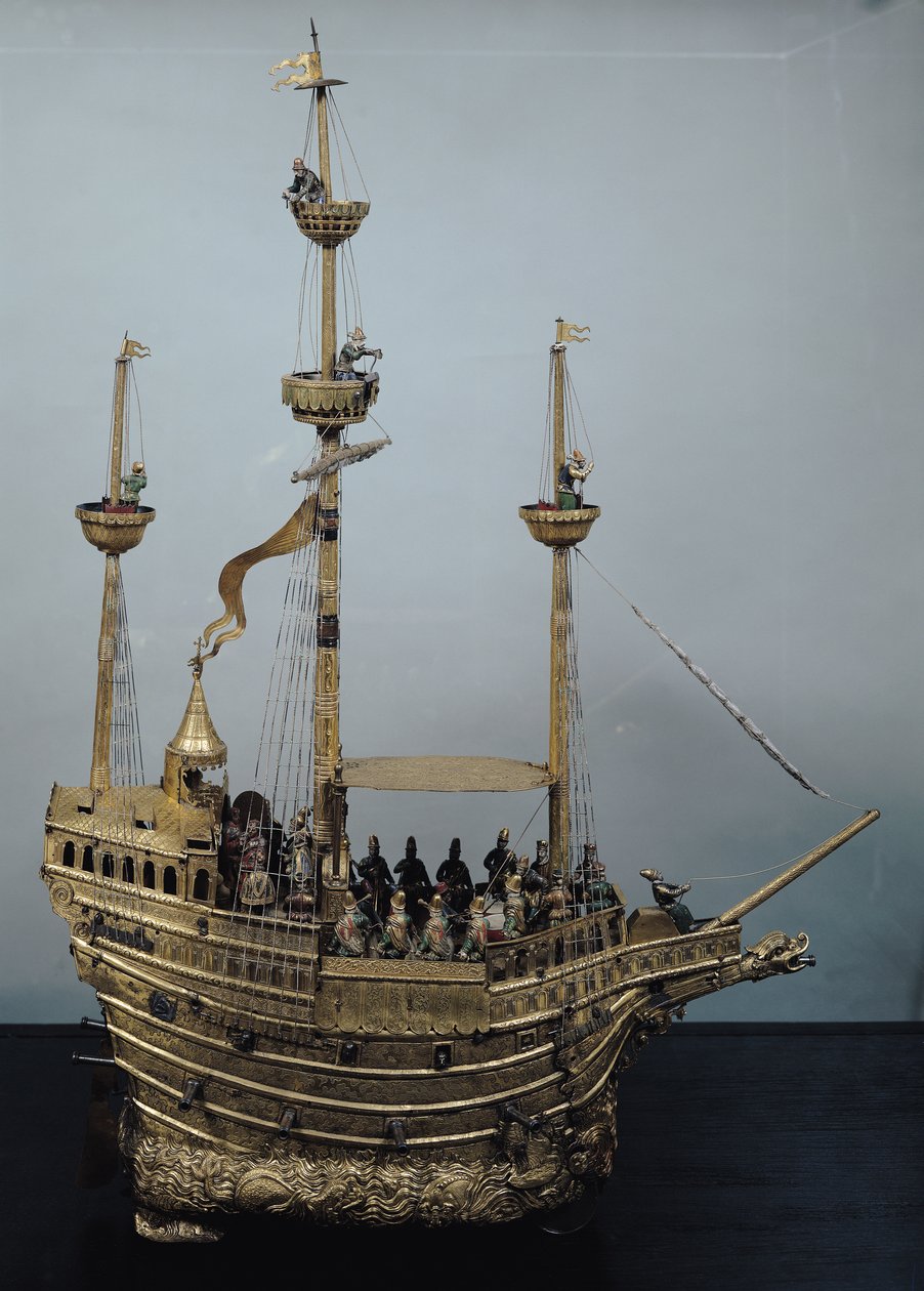 The Charles V automatic clock in the form of a nef, c.1580 (brass & enamel) by Hans Schlottheim