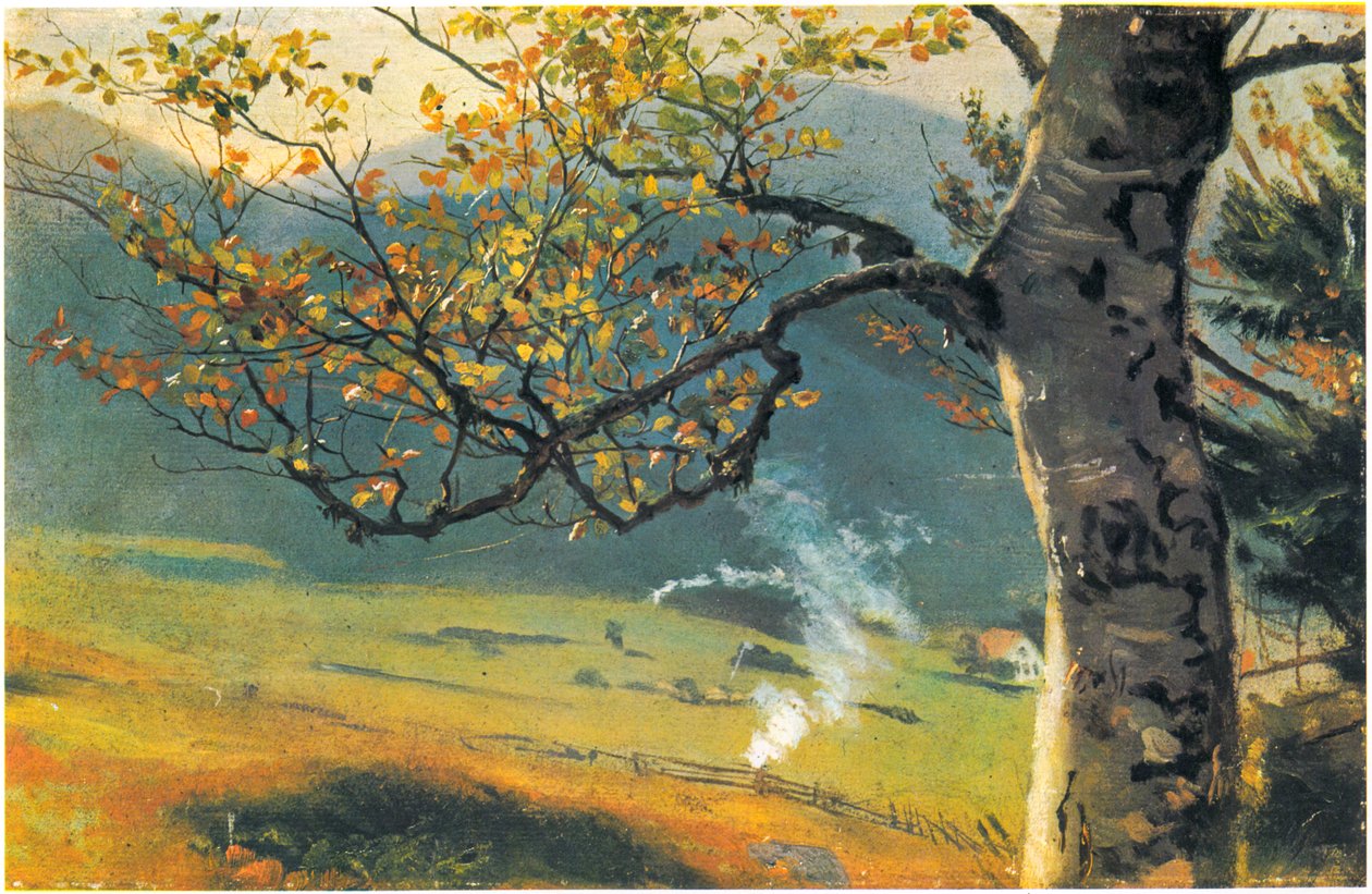 Wiesental önünde sonbaharda ağaç by Hans Thoma