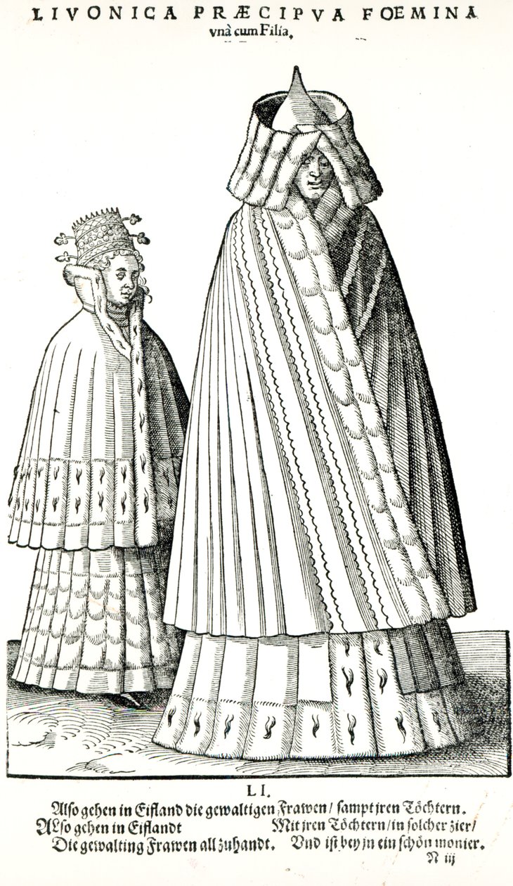 Livonyalı bir soylu kadın ve kızının kostümleri, 1577 by Hans Weigel