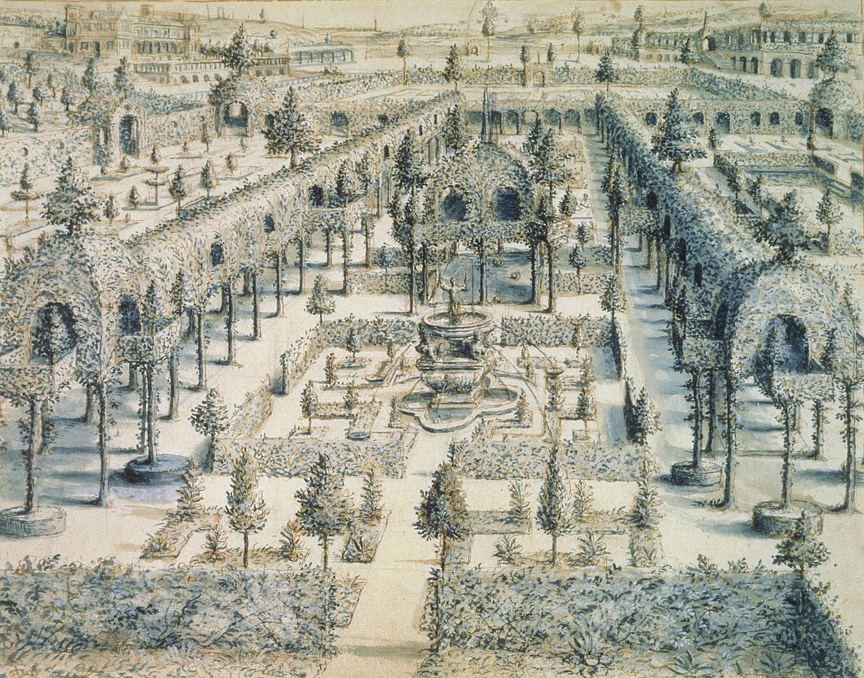 Bir Süs Bahçesi için Tasarım, 1576 (kağıt üzerinde kalem, mürekkep ve mavi yıkama) by Hans or Jan Vredeman de Vries