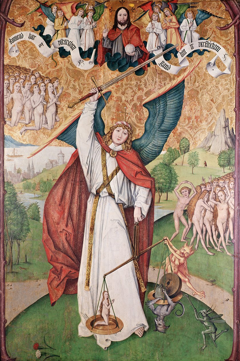 Aziz Michael Son Yargıda Ruhları Tartıyor, c.1500 (panelde mizaç) by Hans Leu